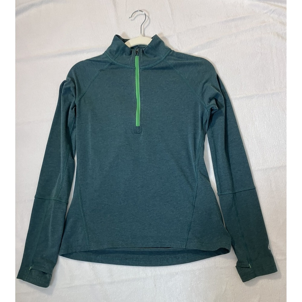 Stio Womens Small Basis Power Wool 1/4 Zip Pullover Teal Green Heather Pullover